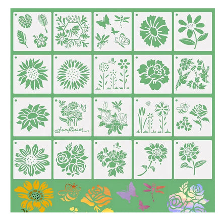 20 Pcs Flower Stencils for Painting Reusable Stencil DIY Spring Drawing Template