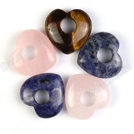 NEW BULK Heart Stone Donut Pendant Beads With Large Hole Gogos Pendants for DIY JEWELRY NECKLACE MALA MAKING