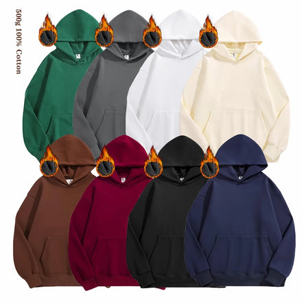 Heavyweight 500 Gram Pilar Fleece Winter Solid Hoodies Men Women -Shoulder Combed Cotton Hat Strap Printed Pattern ODM Supply