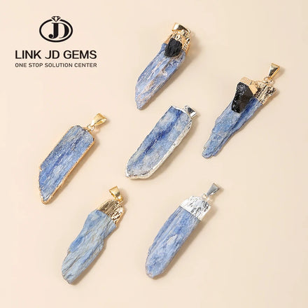 Natural Blue Kyanite Pendants Raw Kyanite Stones Nugget Beads Children's Classic Gold/Silver Plated for Earrings Necklace