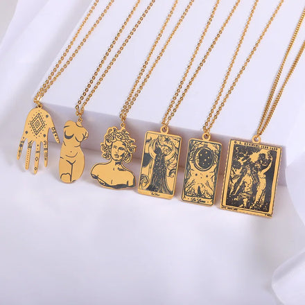 No Fade Stainless Body Shape Necklace Jewelry Ancient Greek Figure Patterns 18k Gold Plated Tarot Card Necklace
