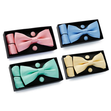 Man Bowtie Cravat Set in a Gift Box and Pocket Square Cufflinks Suit for Mens Party Wedding Fashion Butterfly Black Bow Ties Set
