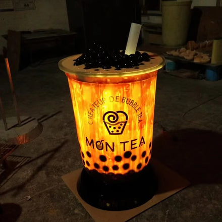 Customize Window Display Boba Tea Decorations Large Size Fiberglass Boba Tea Cup Sculptures