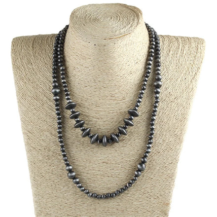 Beautiful VintageJewelry Acetabuliform Beads Choker Necklaces 6mm Gray Drawing Navajo Pearl Necklace
