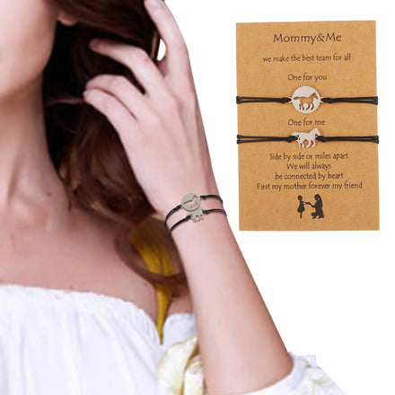 2 PCS/Set Stainless Steel Mother Daughter Horse Charm Bracelet Mama Baby Horses Mother's Day Gift for Mom Grandma Bracelets