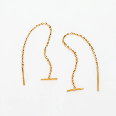 Fenny 18K PVD Plated Simple Long Chain Tassel Cross Bar Threading Earring for Women Wholesale Stainless Steel Ladies Jewelry