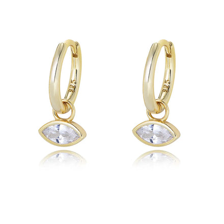 Fashion Dangle Earrings 925 Sterling Silver Marquise Eye Shaped Zircon Gold Plated Hoop Earrings for Women