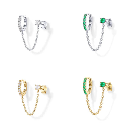 CANNER Ins Wind S925 Sterling Silver Irregular Classic Earrings Four-claw Zircon Chain Tassel Stud Earrings