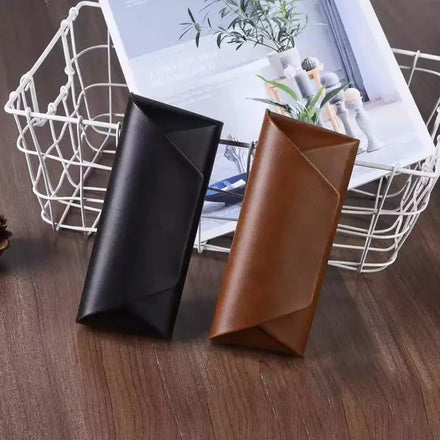 Fashion Style High Grade Handmade Leather Sunglass Case Brown Pu Leather Retro Anti Compression Myopia Storage Sunglass Case