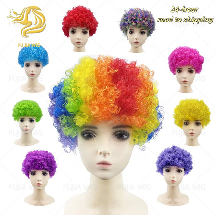 Fujia Custom Curly Hair Festival Wig Color Explosive Head Hip-hop Clown Characters Prop Wig Football Cup Flag Color Fan Wigs