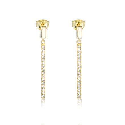 Fine Jewelry Earrings 925 Sterling Silver Rectangular Single Row Zircon Long Tassel Gold Plated Stud Earrings for Women