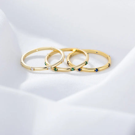 Fashion Jewelry 925 Sterling Silver Couple Ring Multiple Colored Small Round Zircon Thin Gold Plated Wedding Rings for Women