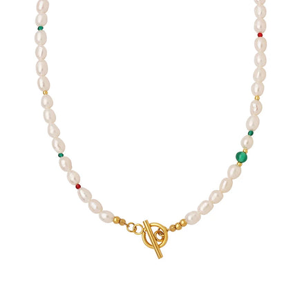 Fashionable Jewelry Antique Natural Agate Stone Glass Stone Splicing Freshwater Pearl Beads Pendant Necklace Charm Necklaces