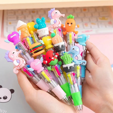 Wholesale Cartoon Cute Animal 4 in 1 Multi Color Mini Short Ballpoint Pen for Kids