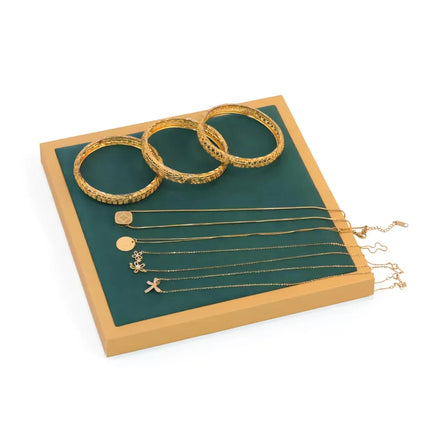 Luxury Golden Edge Bracelet Display Stand High Grade Wood Green Jewellery Display Trays Accessories