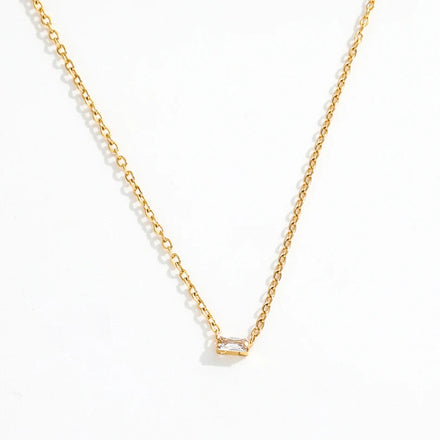 Joolim 18K Gold Plated Jewelry Dainty Tiny Rectangle Zirconia Pendant Chain Necklace Stainless Steel Jewelry