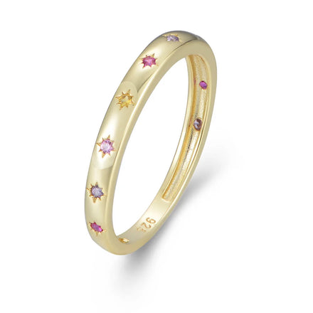 Factory Whole Cheap Price 925 Sterling Silver Star Colored Zircon Thin Couple Ring Gold Plated Engagement Wedding Rings Women