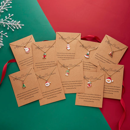 Christmas Necklace for Women Christmas Gift Tree Stockings Hat Santa Claus Reindeer Candy Cane Snowflake Bell Pendant Necklaces