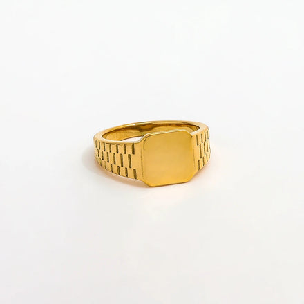 Fenny 18K Gold Plated Non Tarnish Fashion Vintage Geometric Wide Finger Ring Trendy Jewelry Stainless Steel Wholesale Jewelry