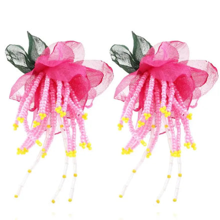 2023 Valentines Days Exaggerated Chiffon Flower Tassel Earrings Personality Bohemian Handmade Beads Chiffon Boho Flower Earrings