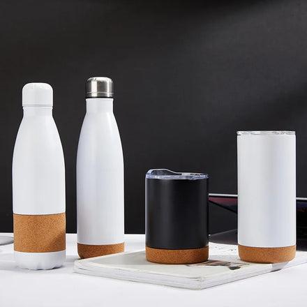 Coffee Mugs 12oz 16oz Reusable Sustainable Tumbler with Cork Bottom Stainless Steel Double Wall Insulated Mug with Handle