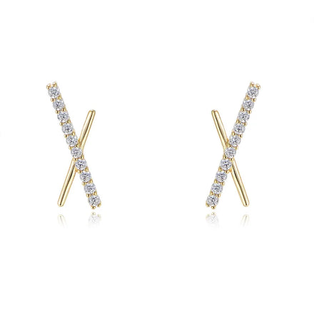 INS Fine Jewelry Earrings 925 Sterling Silver Earrings Cross X Shaped Zircon Gold Plated Stud Earrings for Women