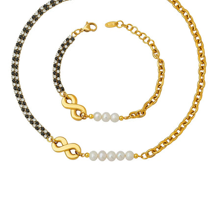 Geometric Thick Chain Zircon Infinite Chain Necklace Bracelet Jewelry Sets