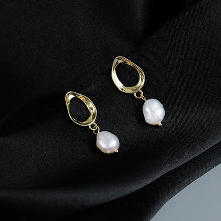 Fashion Earrings Jewelry Women 925 Sterling Silver Pearl Earrings Gold Plated Hoop Stud Earrings Jewelry Women