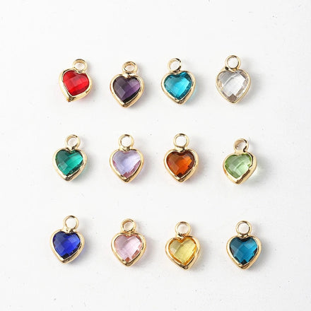 Heart Shaped 12 Colors Crystal Pendant with Gold Silver Finish DIY Accessories for Necklace Bracelet Semi-Finished for Children