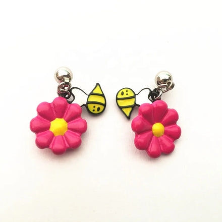 316L Stainless Steel Barbell Cute Single Enamel Flower Navel Button Ring Color Painted Bee Belly Ring Piercing Jewelry