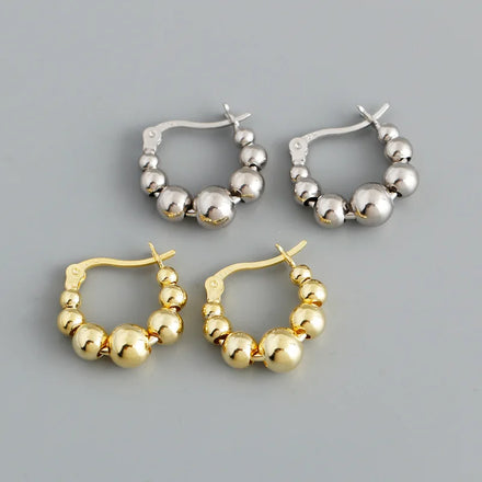 High Quality 925 Sterling Silver Gold Earrings Design Round Beaded Hoop Earrings Jewelry Women