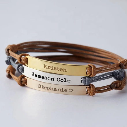 Engraving Personalized ID logo Bracelet Stainless Steel Silver 18k Gold Rectangular Stamping Blanks bar Charm Macrame Bracelets