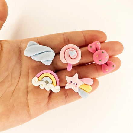Hot Sale Printing Craft pink rainbow Candy Design Flat Back Kids Hair Clip Brooch Diy Decorative Resin Cabochon