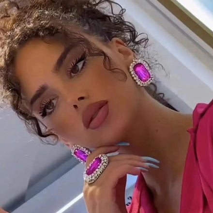 2023 Valentines Day Gift 6 Colors New Fashion Metal Glass Rhinestone Square Big Student Earrings Bridal Charm Gemstone Earrings
