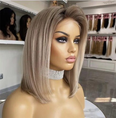 Wholesale Vendor Raw Hair Cuticle Aligned Natural Hairline Highlights Giueless Bob Wig HD Lace Front Wig
