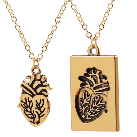 2Pcs/set Heart Couple Necklace Unique Anatomical Heart Puzzle Valentine's Day Gift Hip Hop Heart Couples Necklaces Jewelry