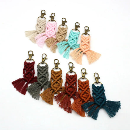 Factory Direct Sales Sezzle Hand-woven Cotton String Alloy Keychain Pendant for Backpacks and Clothing 13*2.5cm