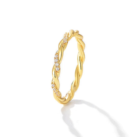 Fashion Jewelry Rings 925 Sterling Silver Couple Ring Twist Shaped Mini Zircon Thin Gold Plated Wedding Rings for Women