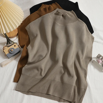 Wholesale 2026 Korean Pullover Half High Collar Sleeveless T-shirt in Autumn New Look Thin Solid Color Versatile Loose Knit Vest