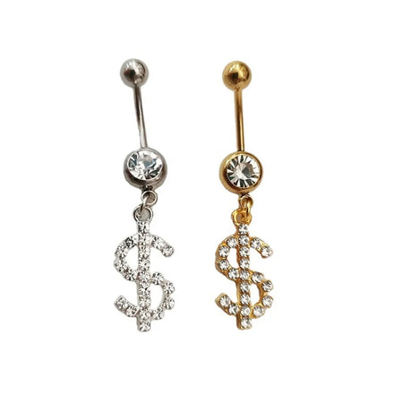 316L Surgical Steel Fashion New Arrivals Piercing Jewelry US Dollar Mark Crystal Rhinestone Navel Belly Button Ring