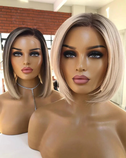 Highlights Platinum Top Quality Unprocessed Raw Hair Lace Front Bob Wig With Pre Plucked Hairline