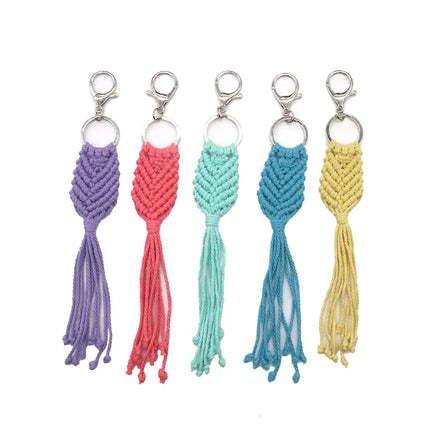 New Sezzle Ins Woven Handmade Cotton String Alloy Keychain Pendant Bag Decorative Ornaments Rope Macrame 23*3.5cm Made China