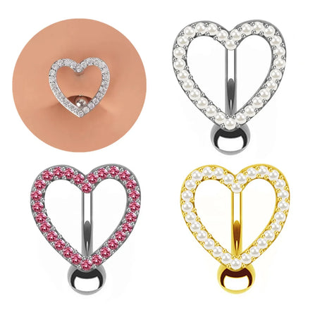 Trendy Hollow Heart Shape Pearl Belly Ring Reversed Color Crystal Women Fashion Belly Navel Piercing Jewelry