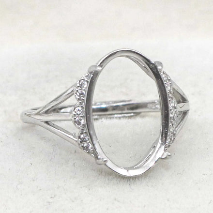 Sterling Silver 10*15mm Semi Mount Ring Empty Frame Blank Support Claws Setting S925 Base Holder Without Center Stone for Inlay