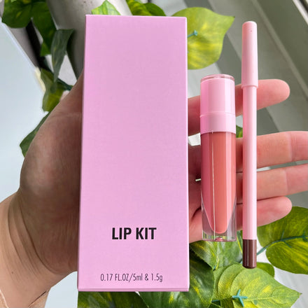Popular pink Lip Set Lip Gloss Creamy Nude Brown Lip Liner Private Label