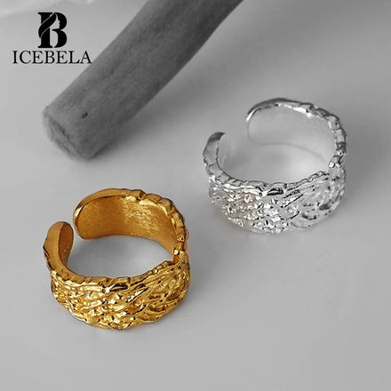Concise Style and Niche Sterling Silver Jewelry 925 Concave Convex Ring Female Cool Wind Open Textured Index Foil Paper Ring