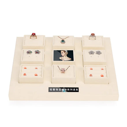 Wholesale Factory New JINSKY Beige Jewellery Display Sets Microfiber Eco-friendly Modern Customized Ring Earrings Necklace
