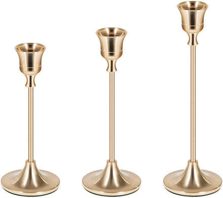 2026 Gold Candle Holders Set of 3 Decorative Candlestick Holder for 3/4 Inches Taper Candles Vintage Metal Candlestick Holder