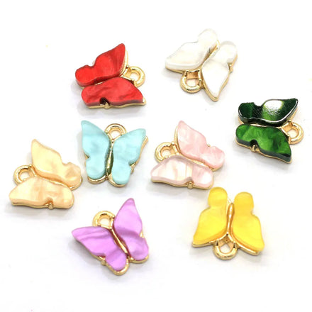 100pcs Cute Colorful Butterfly Acrylic Metal Alloy Top Hole Pendant Beads for Decor Accessory Bead