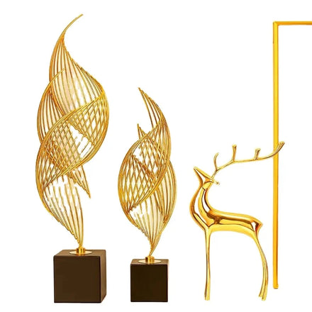 Luxury Gold Creative Ornaments Art Flower Decoration Table Top Metal Decor Gold Home Decor Accessories